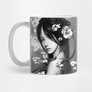 Beaux Animes Art Girl with flowers in black and white Design Mug